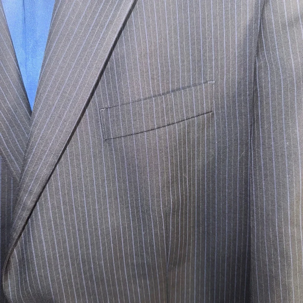 Modesto Uomo Ticknors Mens 44S 100% Wool Pinstripe Suit Jacket Blazer Charcoal
